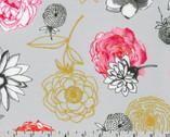 Rosette - Floral Blooms Toss Grey from Robert Kaufman Fabric
