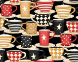 Coffee Always - Packed Cups Black by Lorilynn Simms from Wilmington Prints Fabric