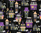 Hometown Halloween - Houses Black from Maywood Studio Fabric
