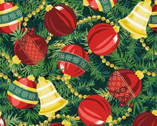 Joyful - Ornaments on Tree Green from Maywood Studio Fabric