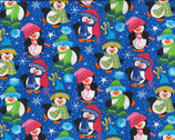 Festive Penguins Glitter Blue from Fabric Traditions Fabric