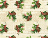 Christmas Legend - Holly Leaf and Berries Cream from Henry Glass Fabric