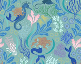 Moontide - Mermaids Metallic Aqua from Lewis and Irene Fabric