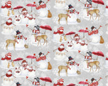 Welcome Winter - Snowman and Animal Allover Grey from Henry Glass Fabric