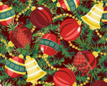 Joyful - Metallic Christmas Ornaments Red from Maywood Studio Fabric