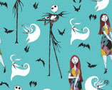 Nightmare Before Christmas - Jack and Sally With Zero Aqua from Springs Creative Fabric