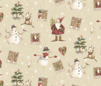 Postcard Christmas - Holiday Toile Beige by Robin Davis Studio from Clothworks Fabric