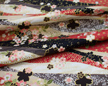 Traditional Japan Sheeting Metallic - Floral Stripe Red from Cosmo Fabric
