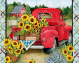 Red Trucks and Sunflowers PANEL 36 Inches from Springs Creative Fabric