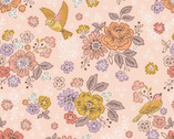 Hannah’s Flowers - Songbirds and Flowers Rose Pink from Lewis and Irene Fabric