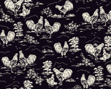 Rooster Farm House - Rooster Monotone Black by Retro Vintage from P & B Textiles Fabric