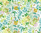 My Happy Place - Leaves and Buses Lt Teal by Sue Zipkin from Clothworks Fabric