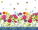 My Happy Place - Double Border Floral Butterfly by Sue Zipkin from Clothworks Fabric