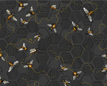 Bee Kind - Bees Beehive Hexagon Charcoal Grey from Paintbrush Studio Fabrics
