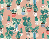 Cats for Hats - House Plants Pink from Paintbrush Studio Fabrics