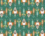 Space Monkey - Spaceships Green Teal by Allison Cole from Paintbrush Studio Fabrics