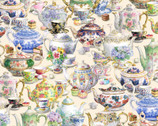 Fancy Tea - Teapots Cream by Carol Wilson from Elizabeth’s Studio Fabric
