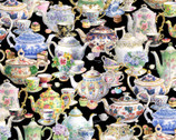 Fancy Tea - Teapots Black by Carol Wilson from Elizabeth’s Studio Fabric