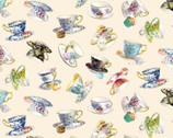 Fancy Tea - Teacups Cream by Carol Wilson from Elizabeth’s Studio Fabric