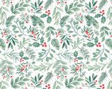 Snow Much Fun - Holly and Pine White by Clara Jean from Dear Stella Fabric