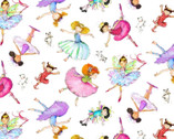 Little Ballerinas - Tossed Ballerinas White by Joy Allen from Elizabeth’s Studio Fabric