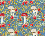 Hedgehog Hollow - Mushrooms Blue by Jason Yenter from In The Beginning Fabric