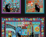 Folktown Cats - FolkTown PANEL 24 Inches by Karla Gerard from Benartex Fabrics