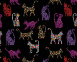 Folktown Cats - Patterned Cats Black by Karla Gerard from Benartex Fabrics