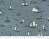 To The Sea - Boats Lighthouse Blue 16930 15 by Janet Clare from Moda Fabrics