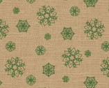 Postcard Christmas - Snowflake Green on Tan by Robin Davis Studio from Clothworks Fabric