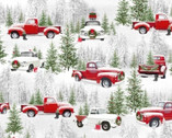 Tradition Continues II - Trucks Forest Winter from Henry Glass Fabric
