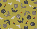 Hummingbird LINEN CANVAS - Floral Bird Toss Mustard from Cosmo Fabric