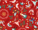 The 12 Days of Christmas - Characters Toss Red from Lewis and Irene Fabric