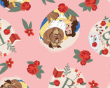 Beauty and the Beast FLEECE - Badges Pink from Springs Creative Fabric