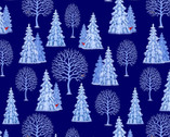 Tomten’s Village - Trees Dk Blue by Eva Melhuish from Lewis and Irene Fabric