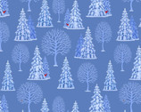 Tomten’s Village - Trees Blue by Eva Melhuish from Lewis and Irene Fabric