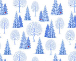 Tomten’s Village - Trees White by Eva Melhuish from Lewis and Irene Fabric