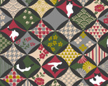 Hachiware Romance - Geometric Cats Floral Grey from Cosmo Fabric