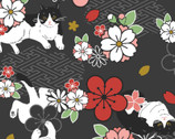 Hachiware Romance - Cats Floral Toss Grey from Cosmo Fabric