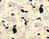 Hachiware Romance - Cats Floral Toss Pale Yellow Cream from Cosmo Fabric