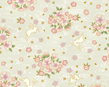 Usagi II - Rabbit Floral Toss Natural from Quilt Gate Fabric