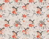A Walk In The Woods - Birds Floral Beige from Paintbrush Studio Fabrics
