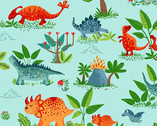 Dino Friends - Dino Scenic Blue from Makower UK  Fabric
