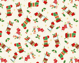 Merry Christmas - Stockings Cream from Makower UK  Fabric