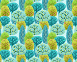 Moonbeams and Rainbows - Trees Soft Blue from Henry Glass Fabric