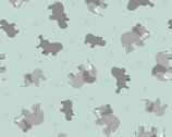 Small Things Wild Animals - Elephants and Hippos Lt Blue from Lewis and Irene Fabric
