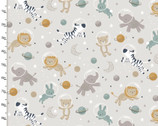 Starry Adventures FLANNEL - Animal Adventures Lt Grey from 3 Wishes Fabric