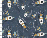 Starry Adventures FLANNEL - Space Ships Navy from 3 Wishes Fabric