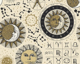 The Sun The Moon and The Stars - Celestial Signs Cream by Jason Yenter from In The Beginning Fabric