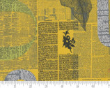 Filigree - Newsprint Text Yellow Saffron 1810 12 by Zen Chic from Moda Fabrics